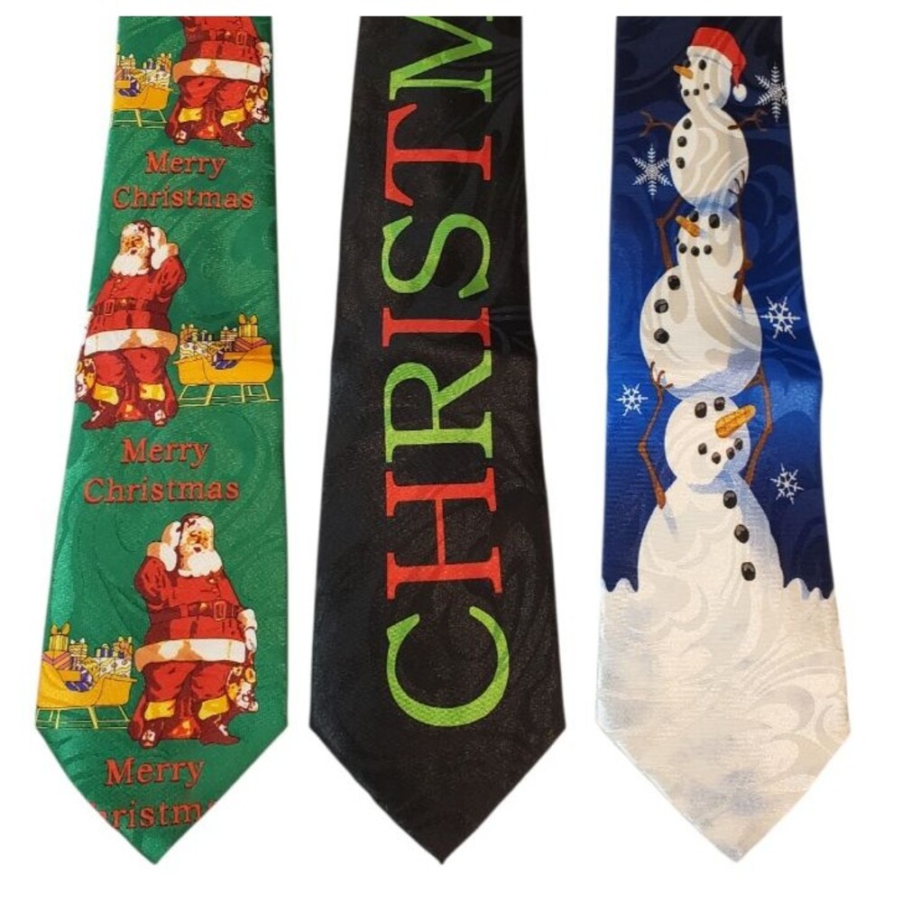 Merry Christmas Snowman Snowmen Santa Ties #79A - Lot of 3 Novelty Neckties NWT